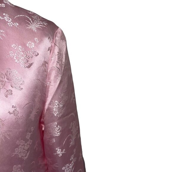 Softraiment Vintage Womens Silk Robe Size Large Pink Snap Front Floral Jacquard - Picture 13 of 16
